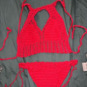 Red Crochet Bikini Set